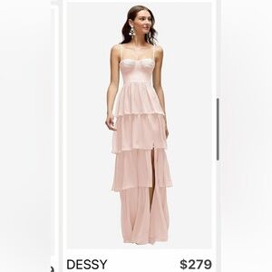 Dessy Blush Pink Tiered Maxi Dress with Front Slit
